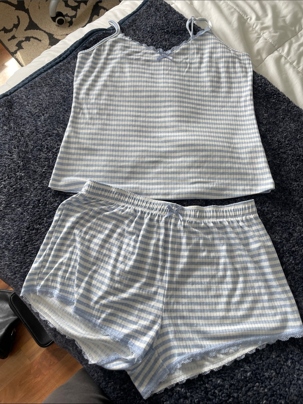 Primark Pale Blue & White Striped Camisole and Shorts Set